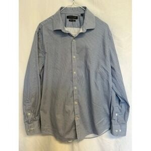 Tommy Hilfiger Mens Slim Fit Stretch Micro Gingham Button Down Shirt Blue L 16.5